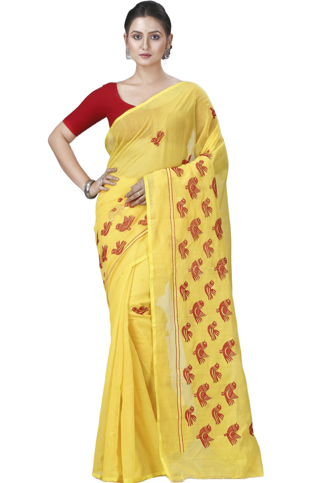 Yellow Blended Cotton Thulasi Hand Loom Saree (1189)